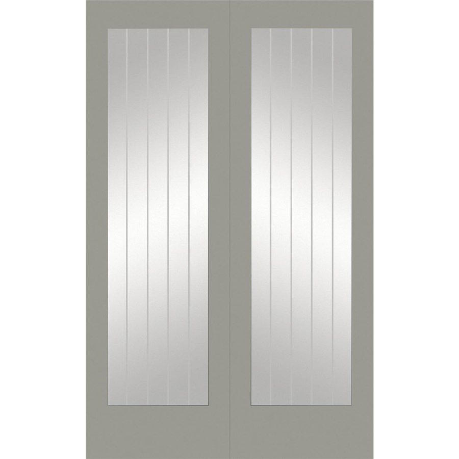 Internal White Primed Suffolk 1L Pair (Clear Etched Glass) - White Primed, 1981 x 1524 x 40 mm