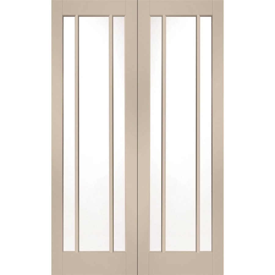 Internal White Primed Worcester Door Pair with Clear Glass - White Primed, 1981 x 1168 x 40 mm