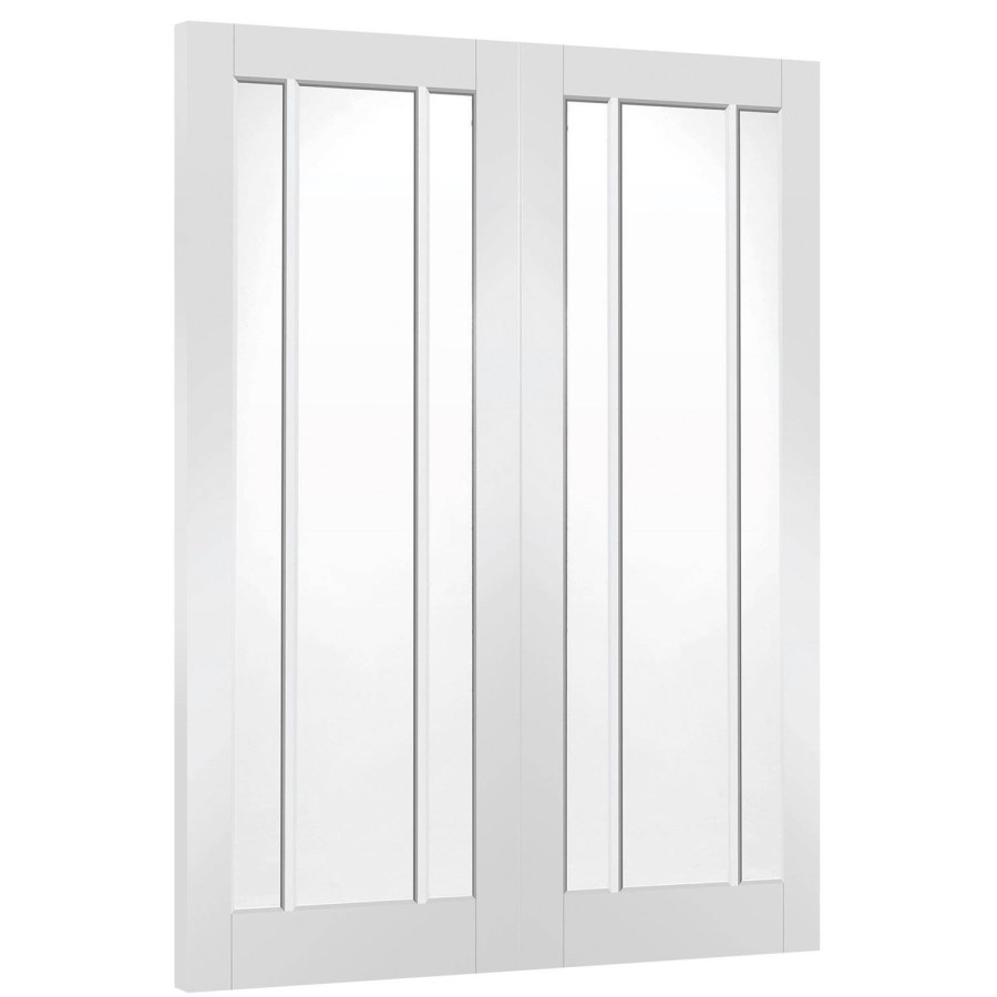 Internal White Primed Worcester Door Pair with Clear Glass - White Primed, 1981 x 1168 x 40 mm