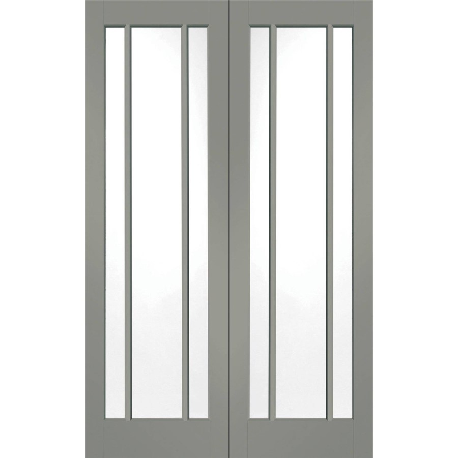 Internal White Primed Worcester Door Pair with Clear Glass - White Primed, 1981 x 1168 x 40 mm