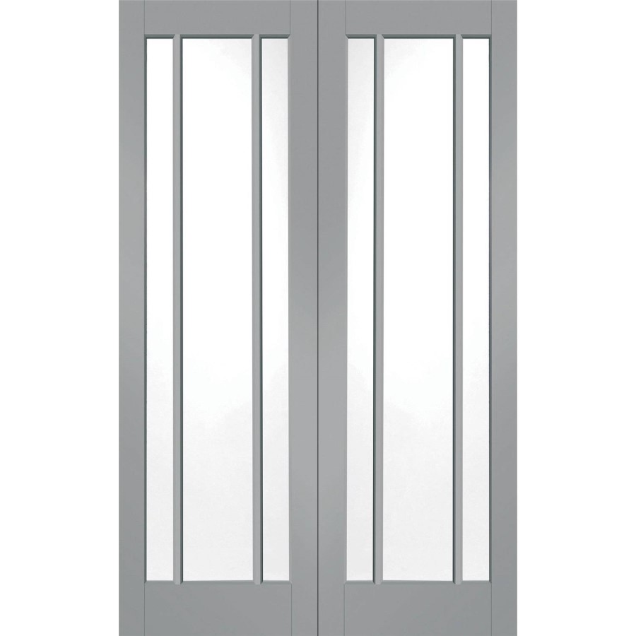 Internal White Primed Worcester Door Pair with Clear Glass - White Primed, 1981 x 1168 x 40 mm