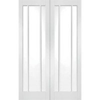 Internal White Primed Worcester Door Pair with Clear Glass - White Primed, 1981 x 1372 x 40 mm