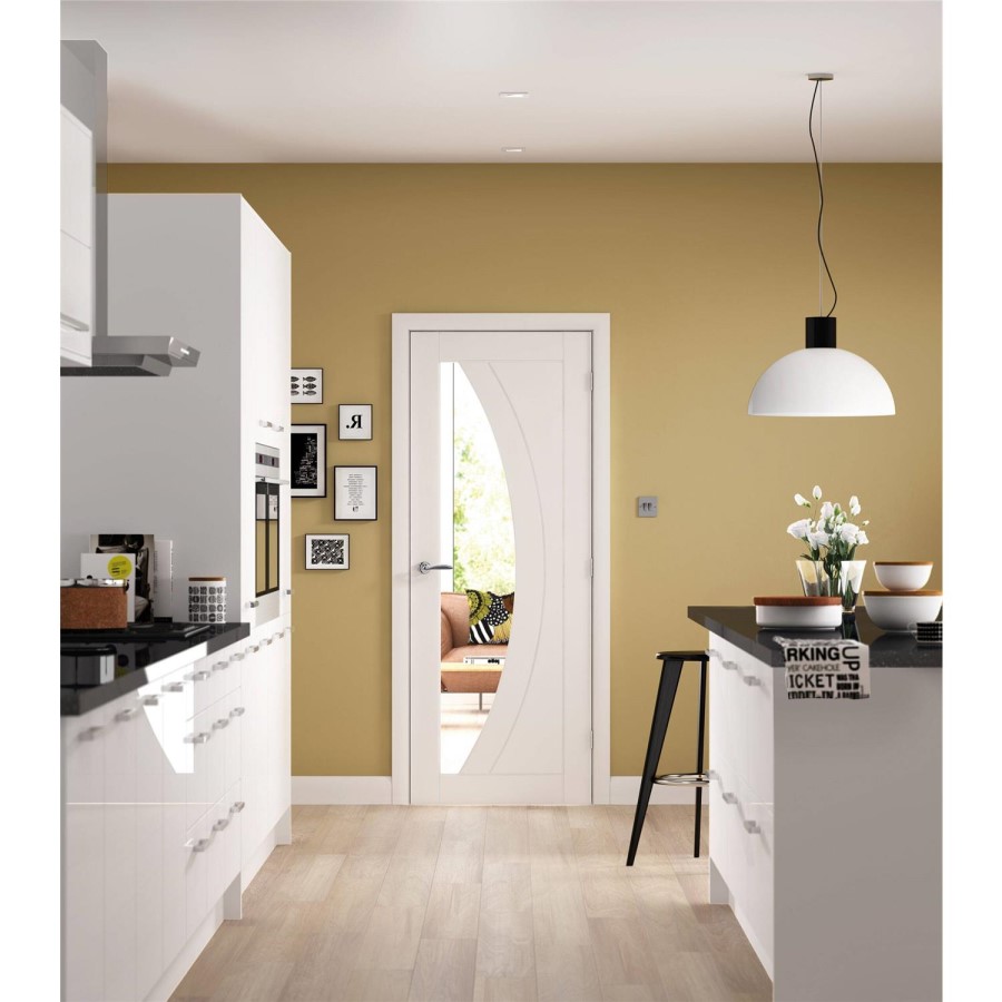Internal White Primed Salerno with Clear Glass - White Primed, 2040 x 726 x 40 mm