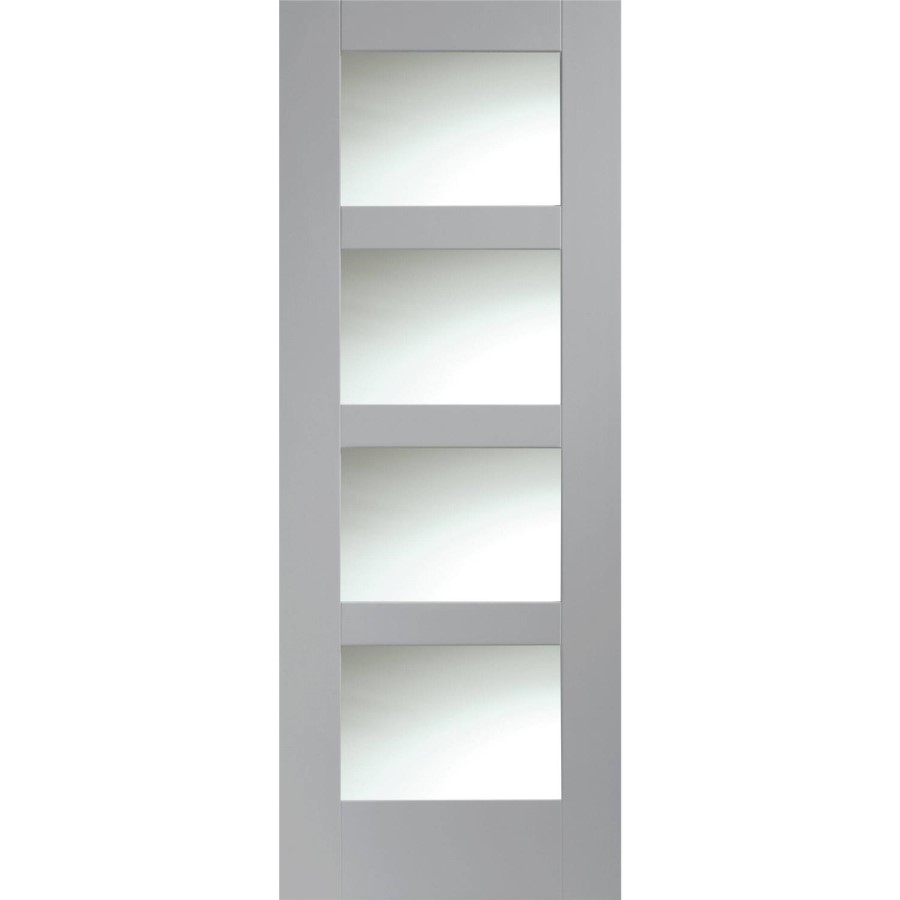 Shaker 4 Light Internal White Primed Door with Clear Glass - White Primed, 1981 x 762 x 35 mm