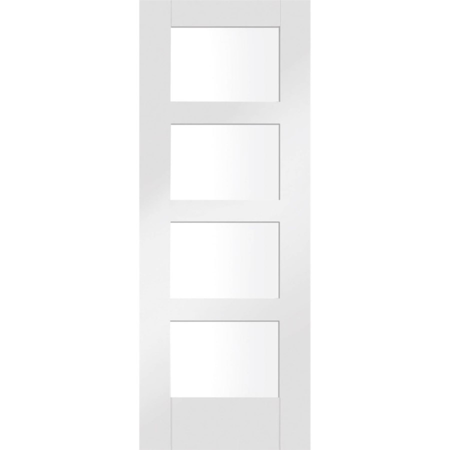 Shaker 4 Light Internal White Primed Door with Clear Glass - White Primed, 1981 x 762 x 35 mm
