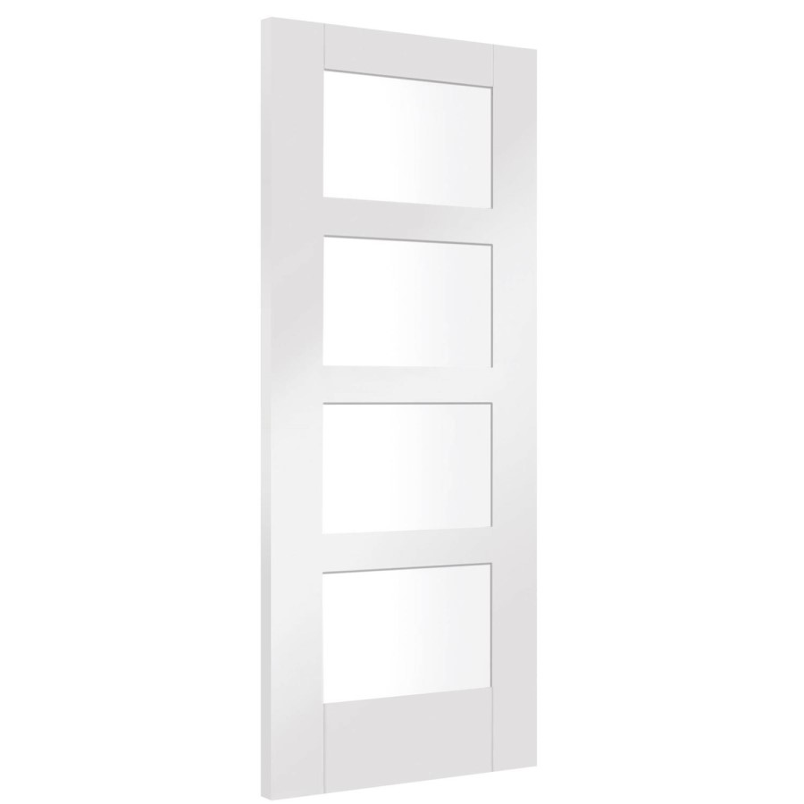 Internal White Primed Glazed 4-Panel Shaker Door with Clear Glass - 1981 x 762 x 35mm - 4 Light - XL Joinery