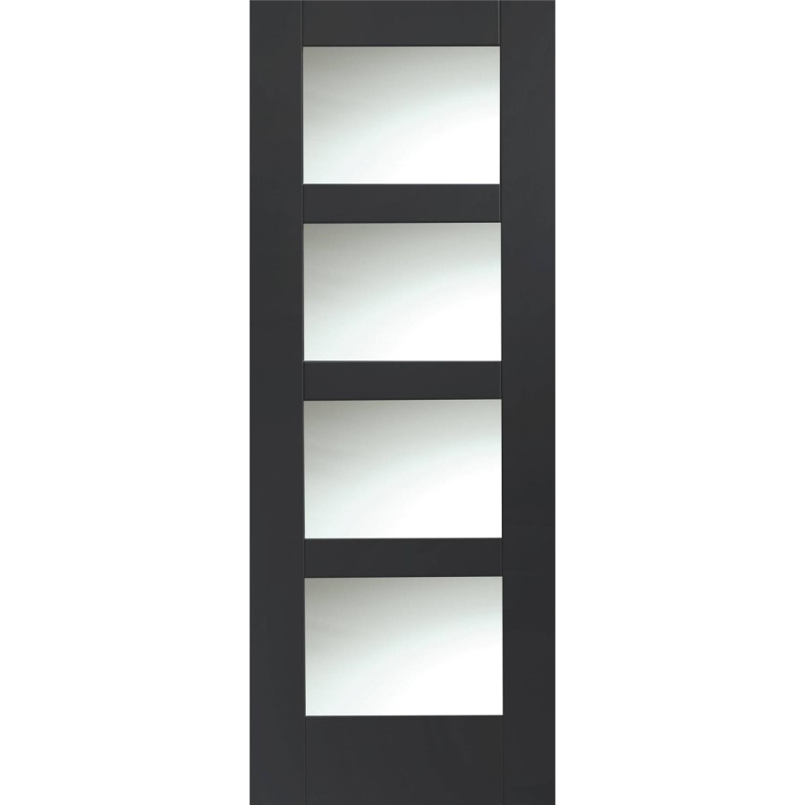 Shaker 4 Light Internal White Primed Door with Clear Glass - White Primed, 1981 x 762 x 35 mm