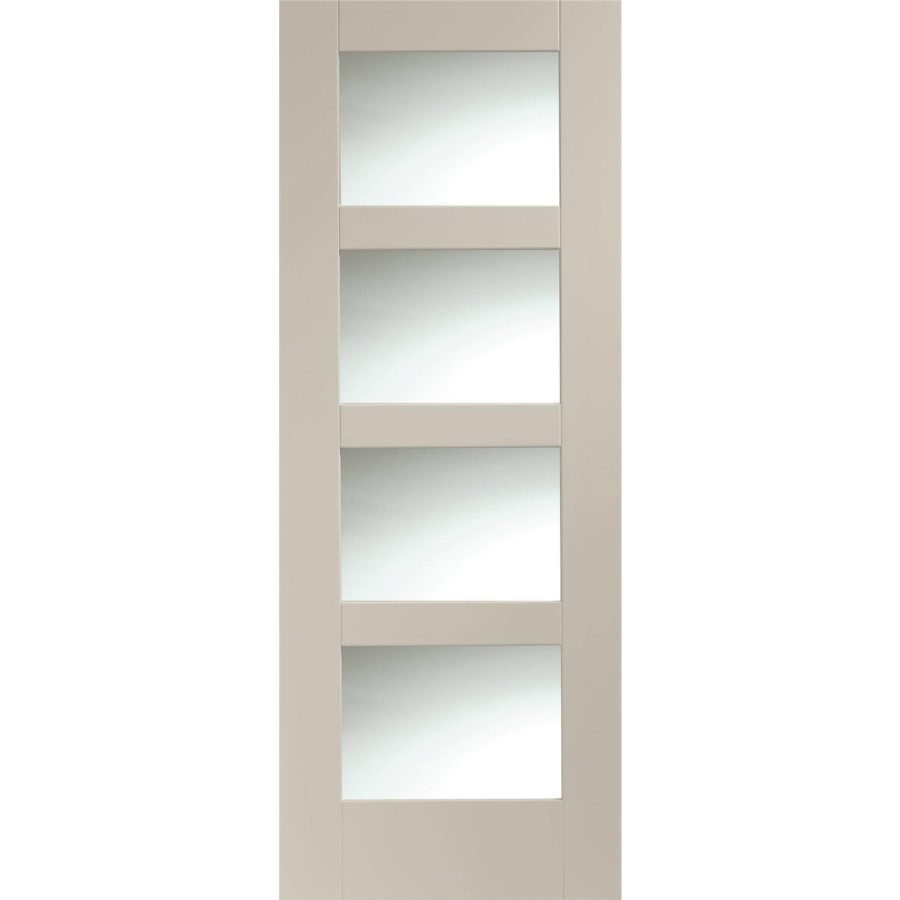 Shaker 4 Light Internal White Primed Door with Clear Glass - White Primed, 1981 x 762 x 35 mm