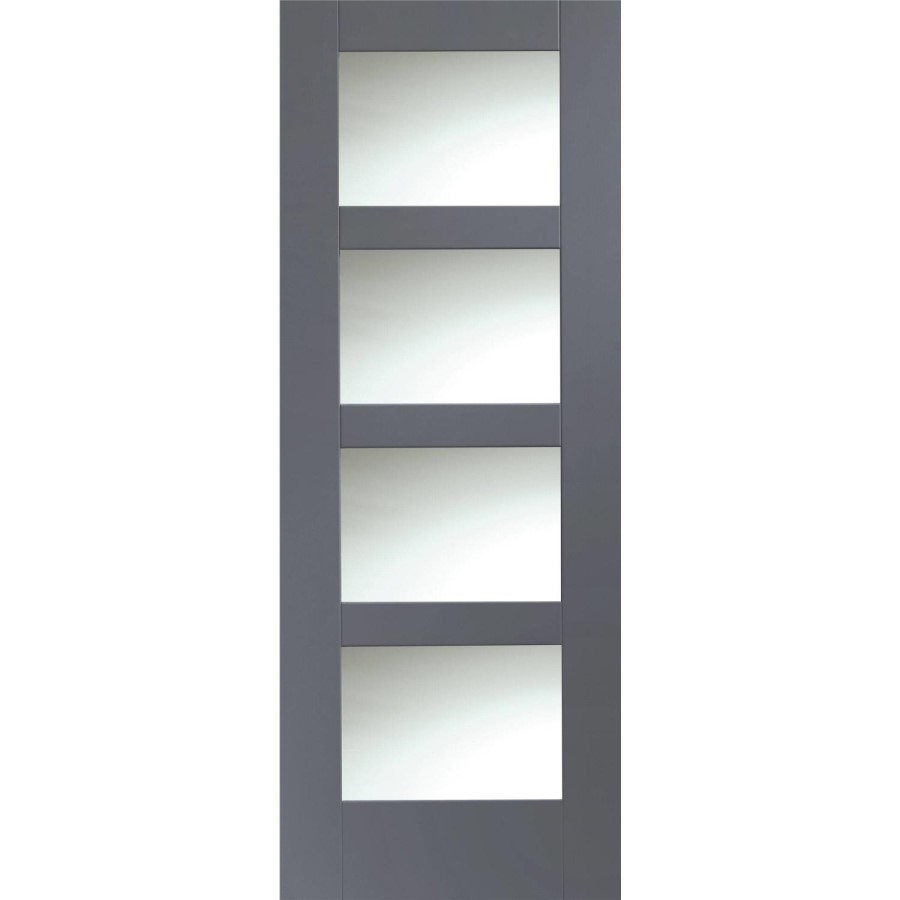 Shaker 4 Light Internal White Primed Door with Clear Glass - White Primed, 1981 x 762 x 35 mm