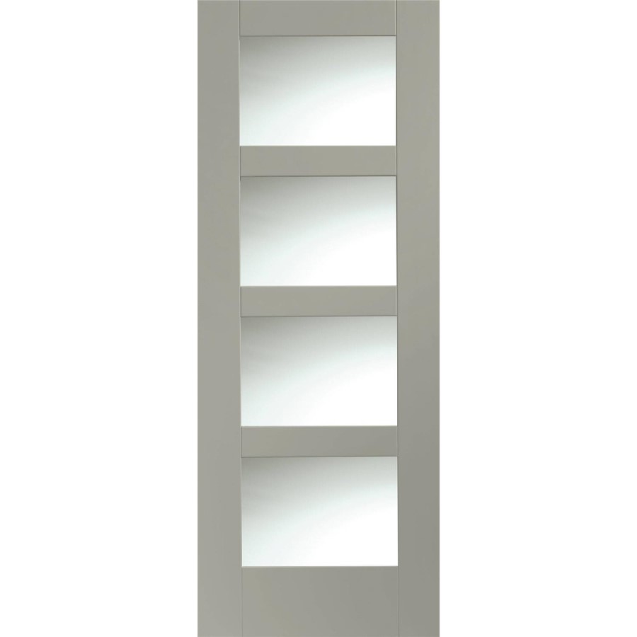 Shaker 4 Light Internal White Primed Door with Clear Glass - White Primed, 1981 x 762 x 35 mm