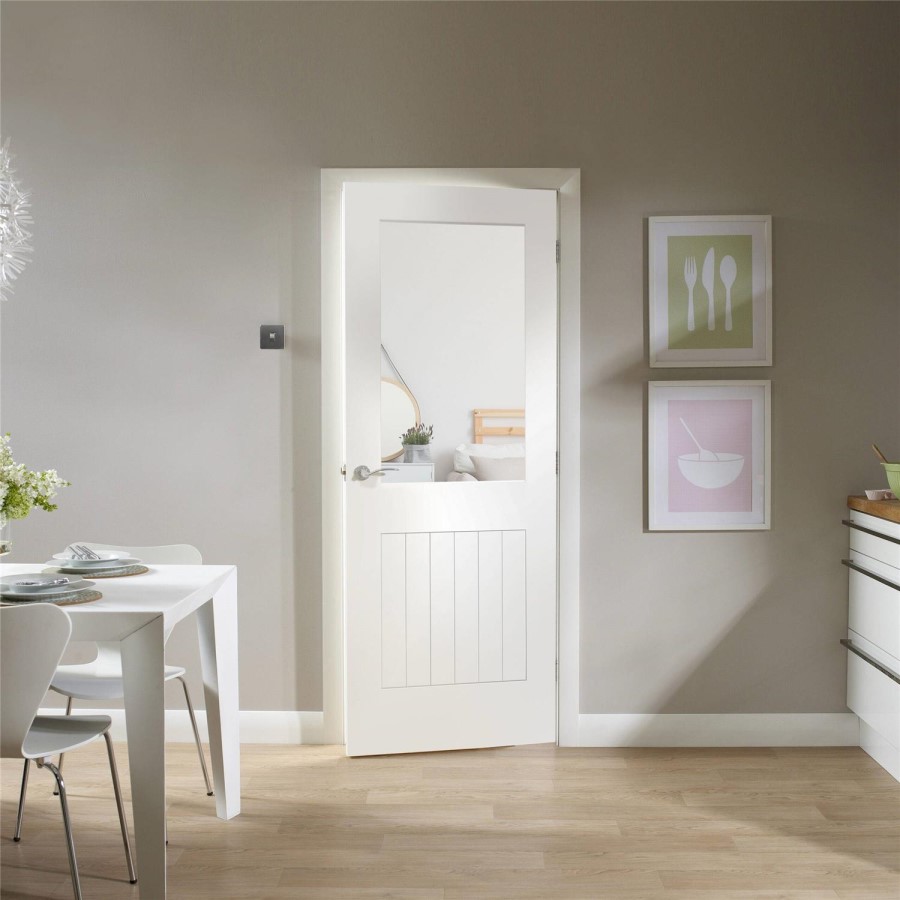 Internal White Primed Half-Glazed Cottage Door with Clear Glass - 2040 x 926 x 40mm - Suffolk - XL Joinery