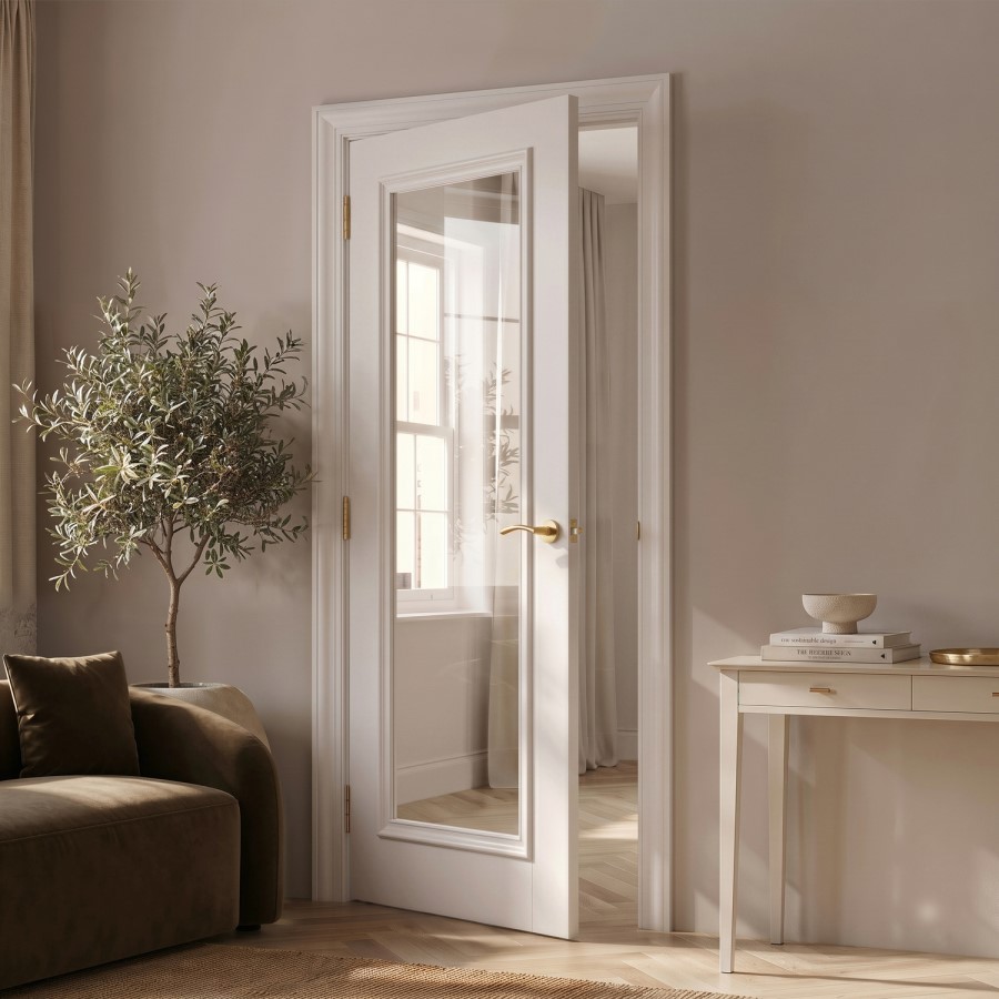 Internal White Primed Fully-Glazed Door with Clear Bevelled Glass - 1981 x 762 x 35mm - Wellington - XL Joinery