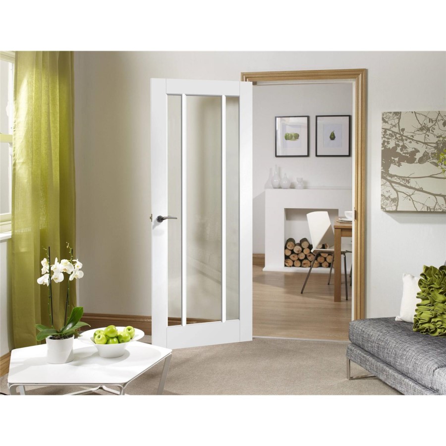 Internal White Primed Glazed 3-Panel Door with Clear Glass - 1981 x 610 x 35mm - Worcester - XL Joinery