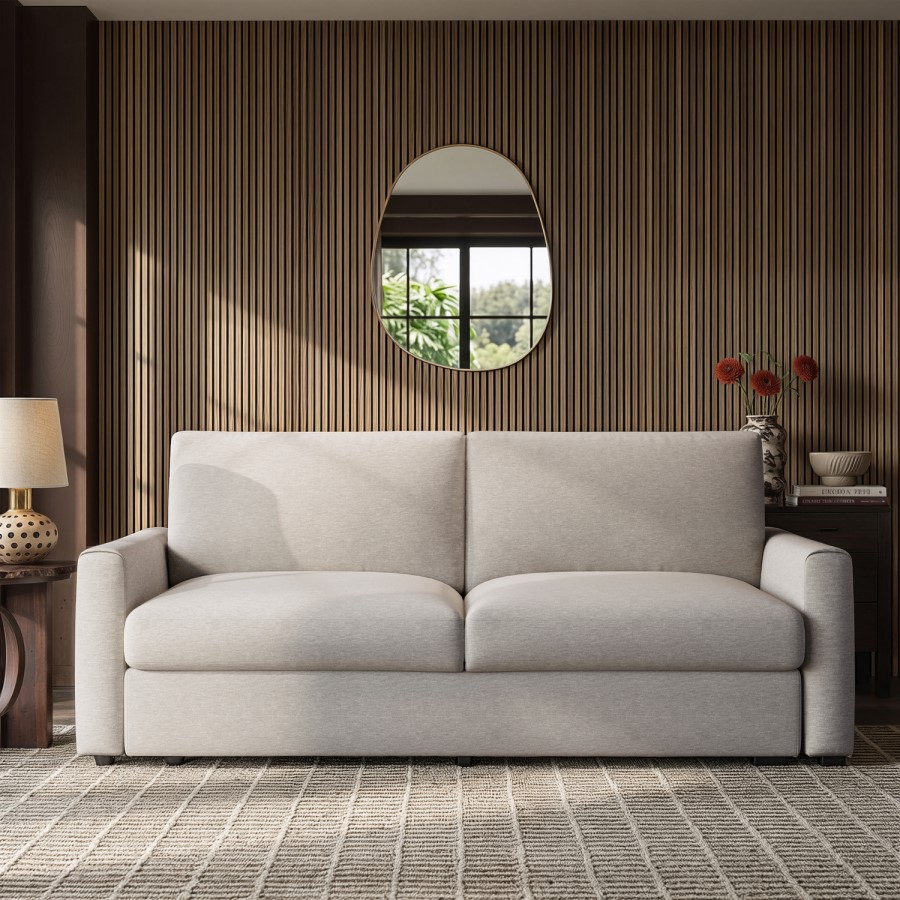 4 Seater King Size Pull-Out Sofa Bed with Storage in Beige Chenille - Grayson