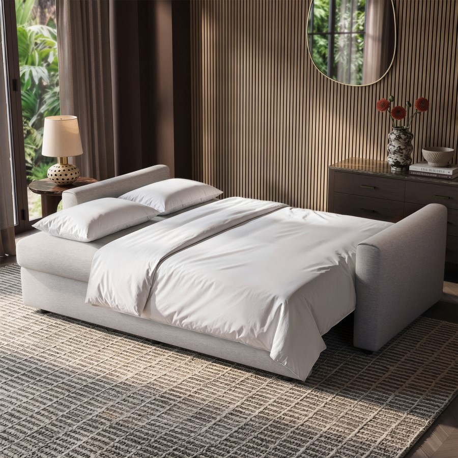 4 Seater King Size Pull-Out Sofa Bed with Storage in Beige Chenille - Grayson