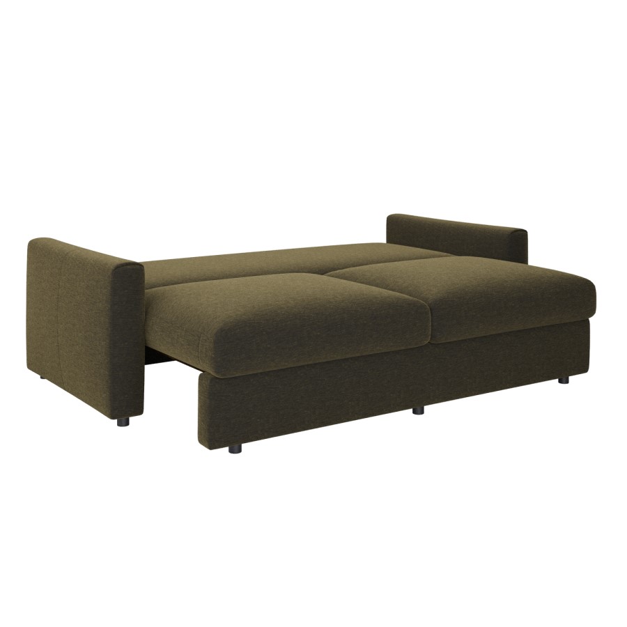 4 Seater King Size Pull-Out Sofa Bed with Storage in Khaki Green Chenille - Grayson