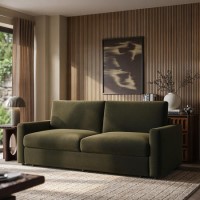 4 Seater King Size Pull-Out Sofa Bed with Storage in Khaki Green Chenille - Grayson