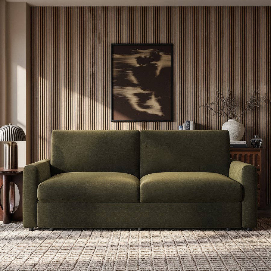 4 Seater King Size Pull-Out Sofa Bed with Storage in Khaki Green Chenille - Grayson