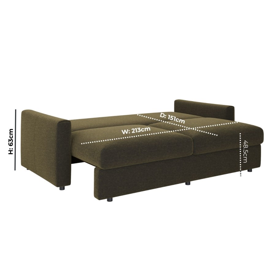 4 Seater King Size Pull-Out Sofa Bed with Storage in Khaki Green Chenille - Grayson
