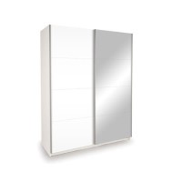 High Gloss Mirrored 2 Door Sliding White Wardrobe - Evana