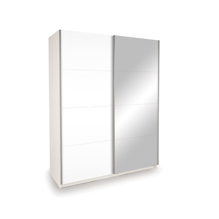High Gloss Mirrored 2 Door Sliding White Wardrobe - Evana
