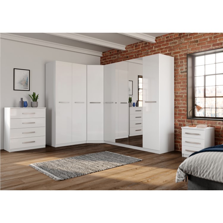 1 Door White Mirrored Corner Wardrobe - Aspen