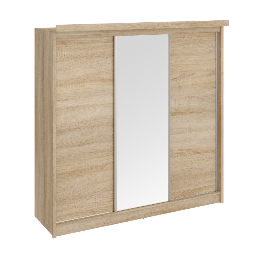 Oslo Sliding Oak & Mirrored Wardrobe with Lights - Evana