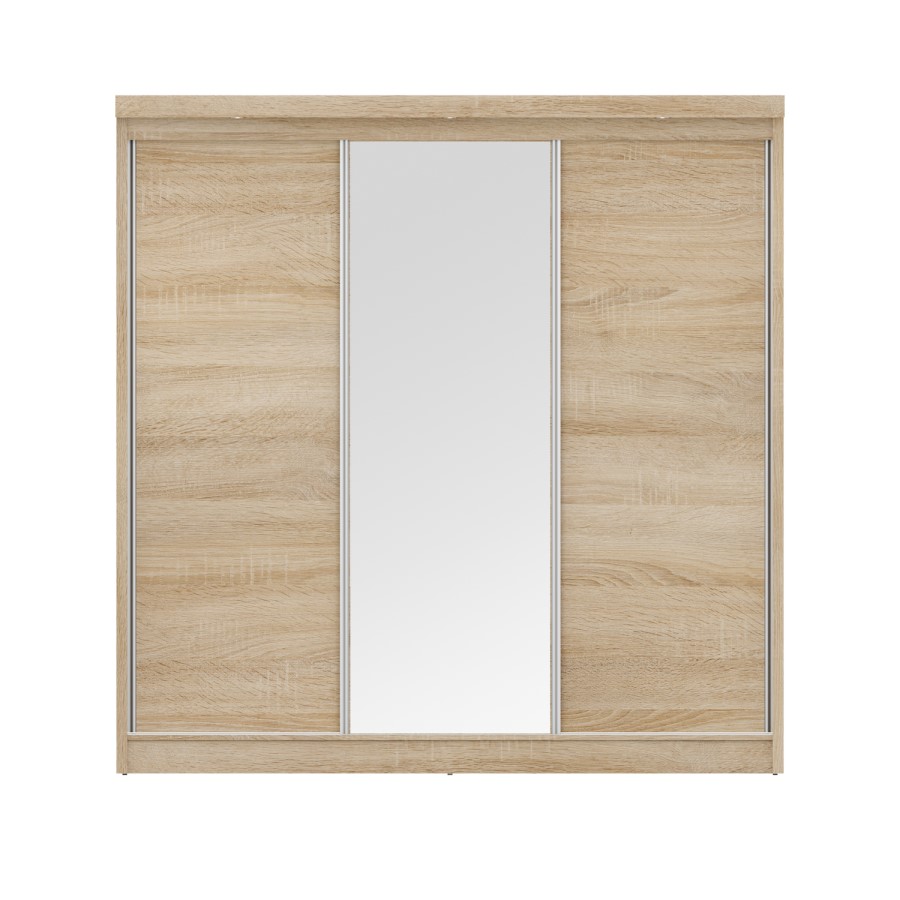Oslo Sliding Oak & Mirrored Wardrobe with Lights - Evana