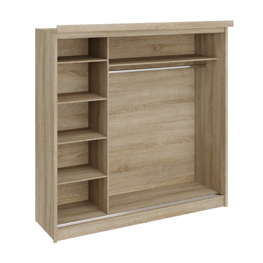 Oslo Sliding Oak & Mirrored Wardrobe with Lights - Evana