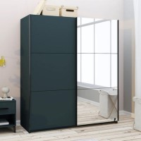 Dark Grey Sliding 2 Door Wardrobe with Mirrored Door - Norvik - Harmony