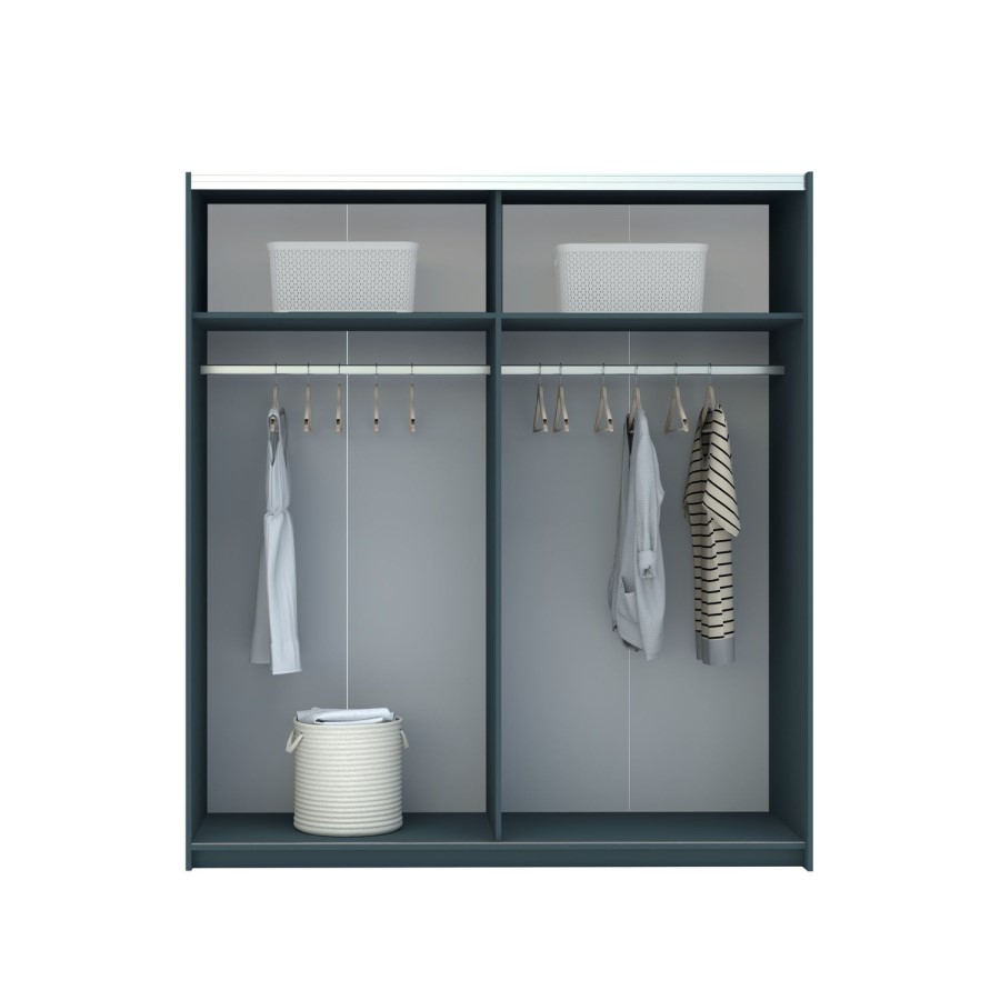 Dark Grey Sliding 2 Door Wardrobe with Mirrored Door - Norvik - Harmony
