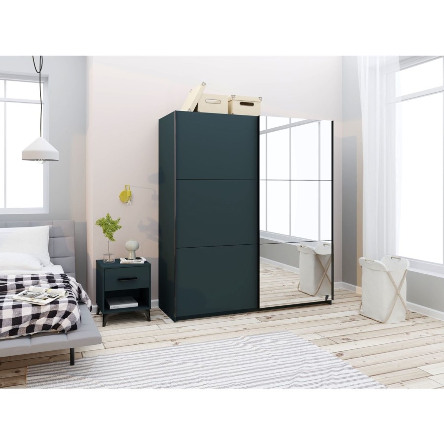 Dark Grey Sliding 2 Door Wardrobe with Mirrored Door - Norvik - Harmony
