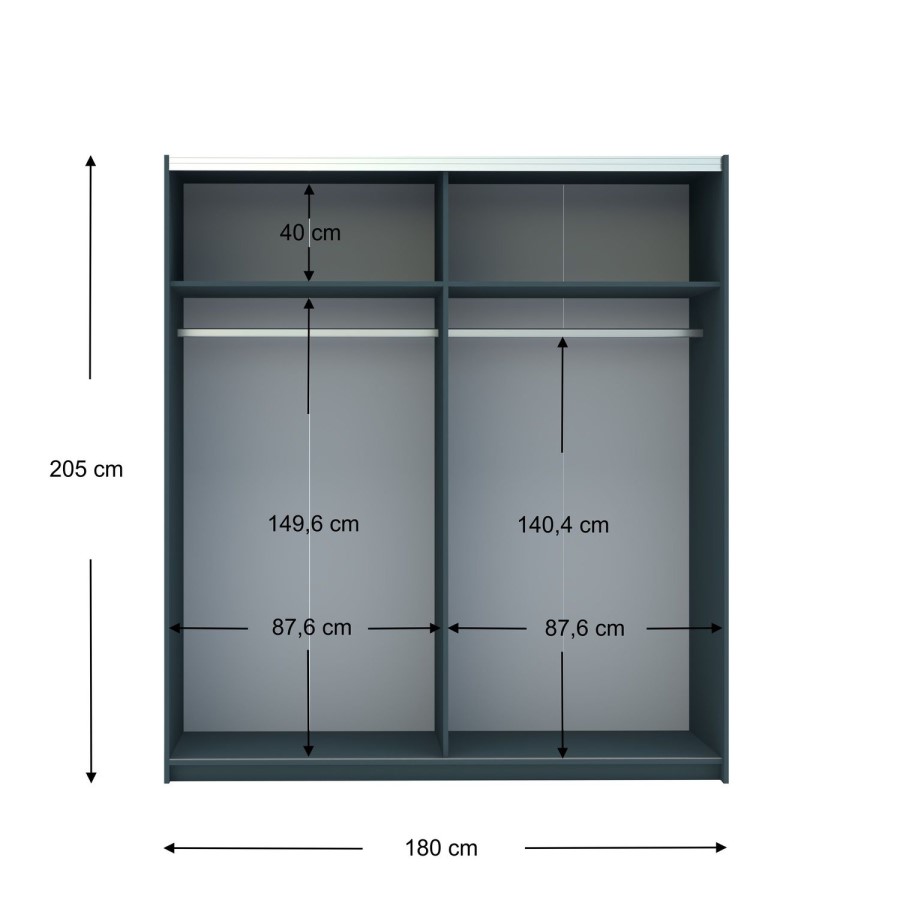 Dark Grey 2 Door Wardrobe with Sliding Mirrored Doors - Norvik - Harmony