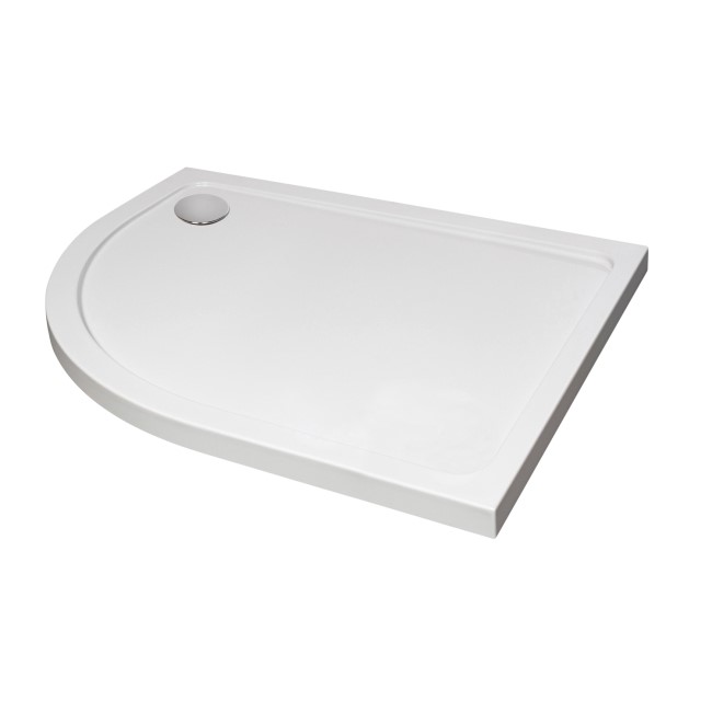 900x800mm Left Hand Offset Quadrant Low Profile Stone Resin Shower Tray