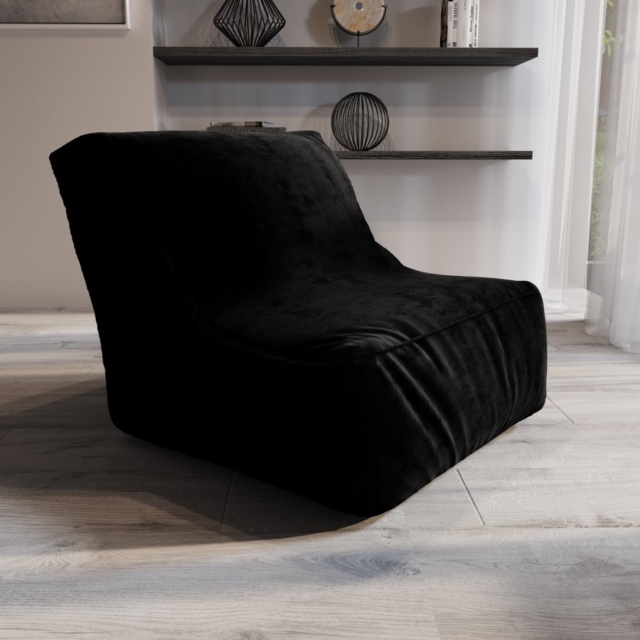 GRADE A2 - Black Bean Bag Chair in Velvet - Harlo