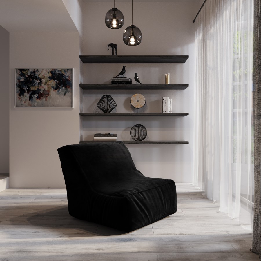 GRADE A2 - Black Bean Bag Chair in Velvet - Harlo