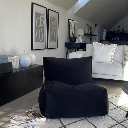 GRADE A1 - Black Bean Bag Chair in Velvet - Harlo