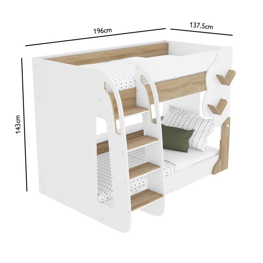 GRADE A1 - Hadley Bunk Bed in White and Oak with Tree Design