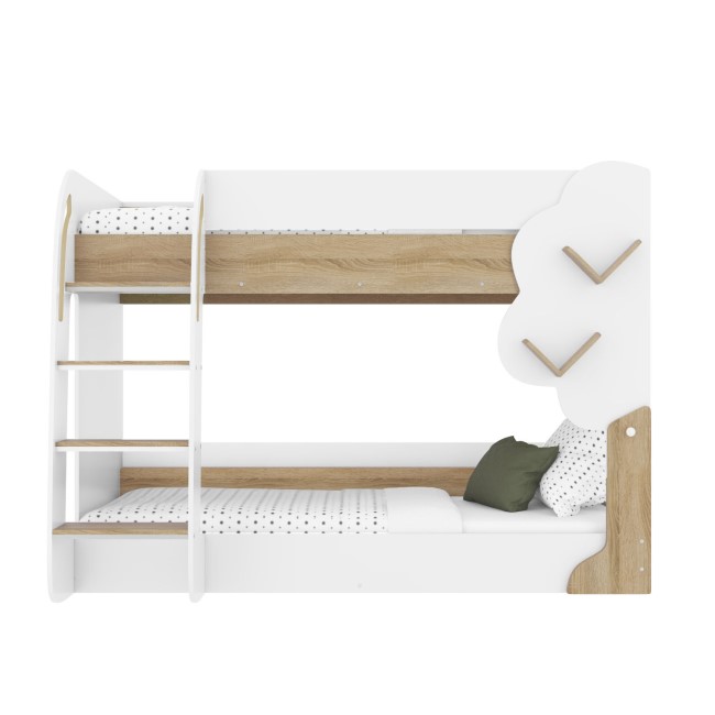 White and Oak Tree Bunk Bed with Shelves - Hadley 