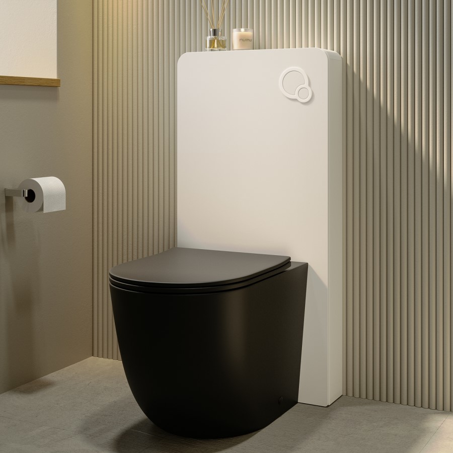 White Glass Cabinet with Cistern & Pneumatic Dual Flush Button for Back to Wall Toilets - Hako