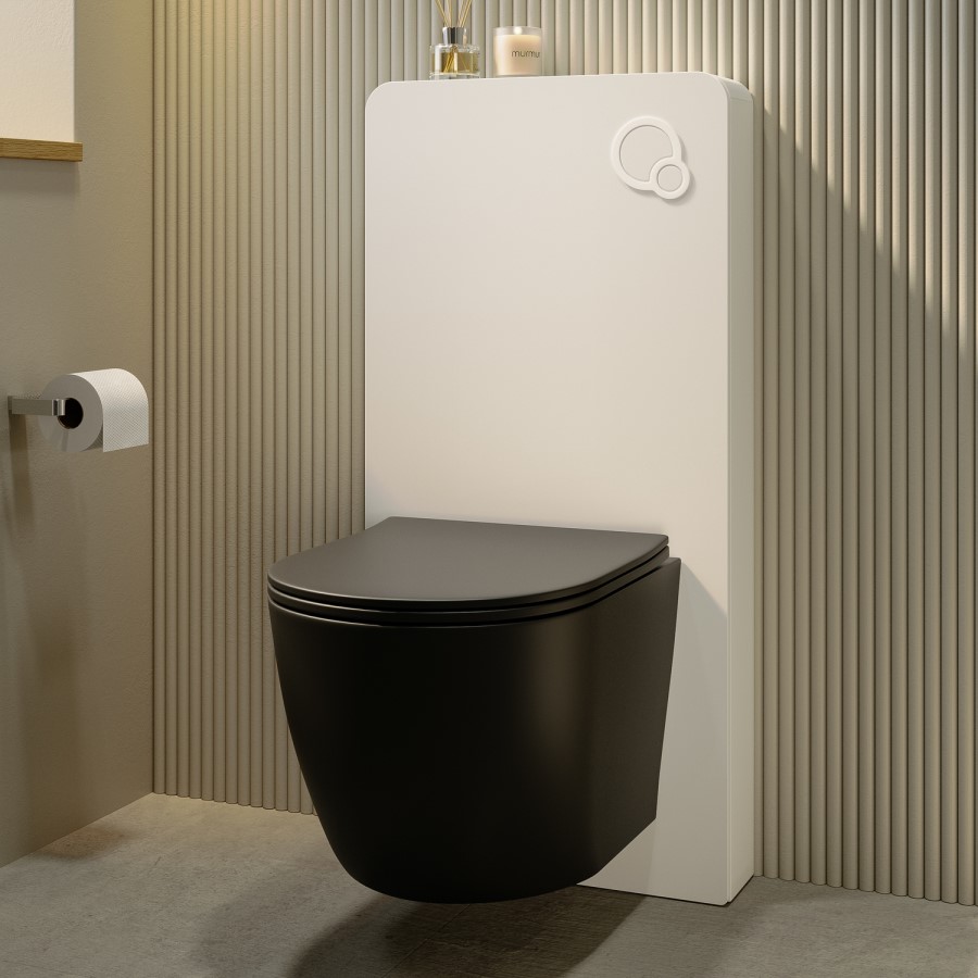 White Glass Cabinet with Cistern, Frame & Pneumatic Dual Flush Button for Wall Hung Toilets - Hako