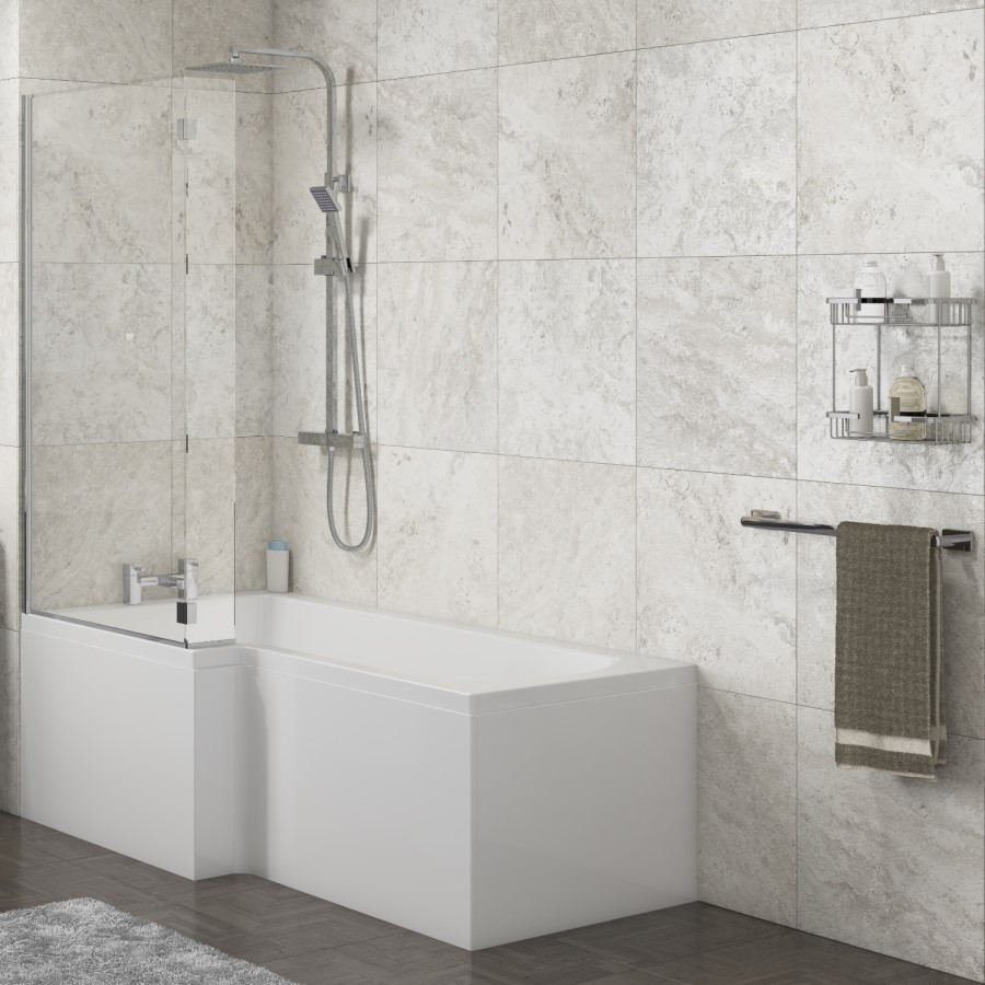 Lena Left Hand L Shape Shower Bath with Side Panel & Shower Screen- 1500 x 700mm