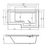 Lena Left Hand L Shape Shower Bath with Side Panel & Shower Screen- 1500 x 700mm
