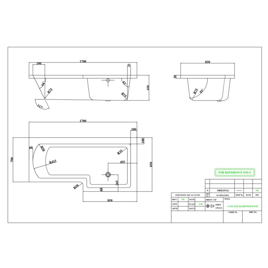 Lena Right Hand L Shape Shower Bath with Side Panel & Shower Screen - 1700 x 700mm