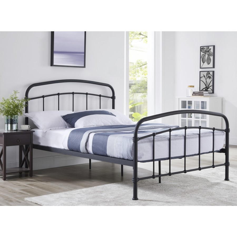 Black Metal Double Bed Frame - Halston - LPD