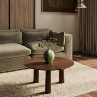 Large Round Walnut Coffee Table with Flared Legs - Hana