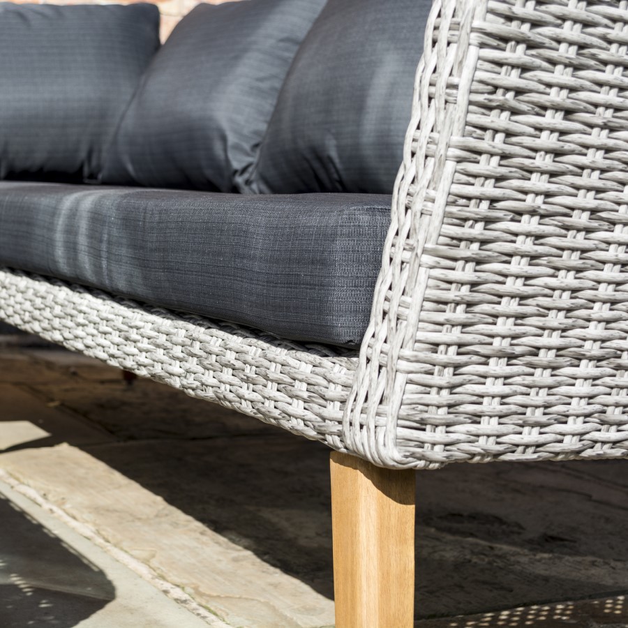 Rowlinson Rattan Garden Corner Sofa Set in Light Rattan with Dark Grey Cushions - Hanoi  Range
