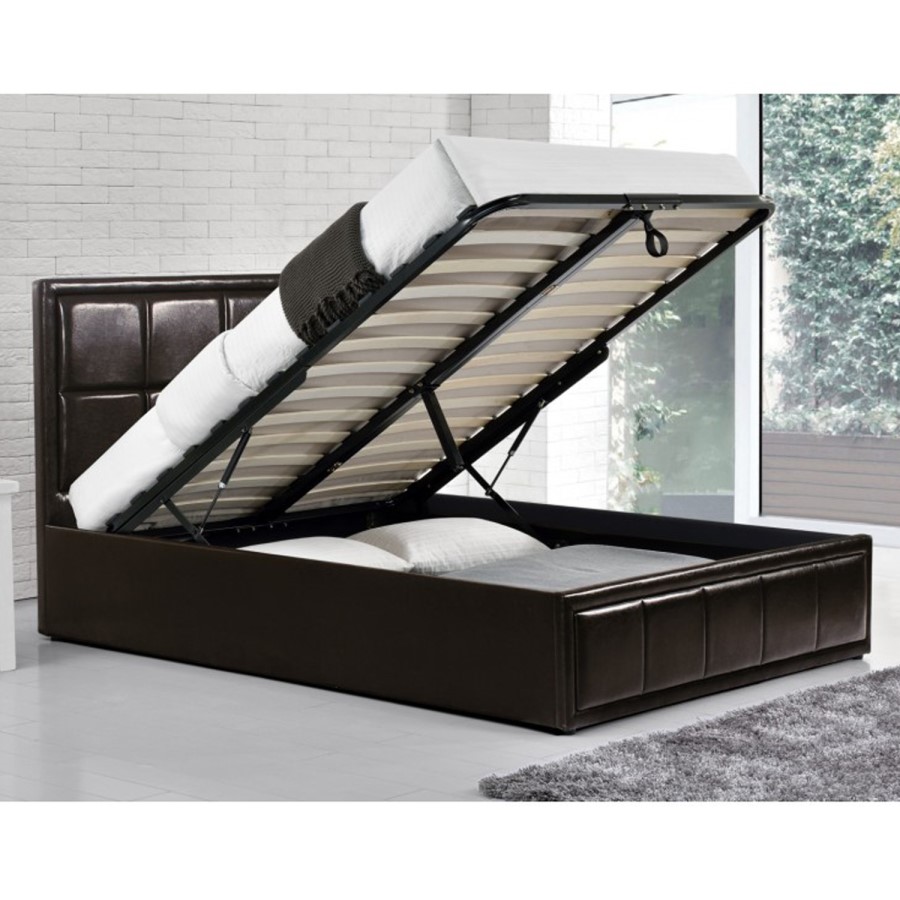 GRADE A2 - Birlea Hannover Ottoman Small Double Bed Upholstered in Brown Faux Leather