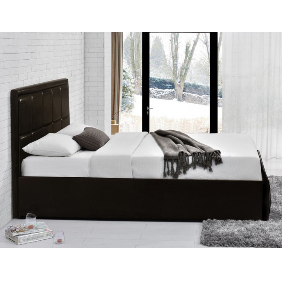 GRADE A2 - Birlea Hannover Ottoman Small Double Bed Upholstered in Brown Faux Leather