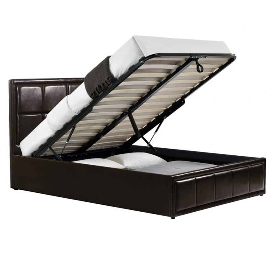 GRADE A2 - Birlea Hannover Ottoman Small Double Bed Upholstered in Brown Faux Leather